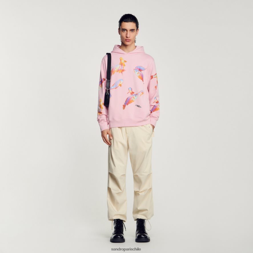 Sandro Paris sudadera estampada con capucha rosa hombres vestir JJ402J642