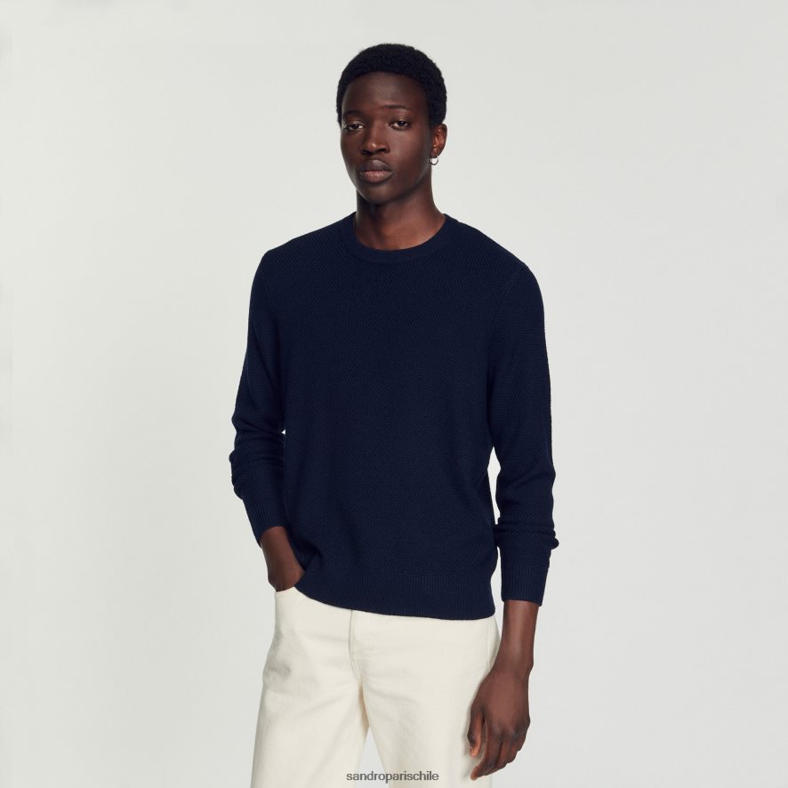 Sandro Paris sueter de lana Azul marino hombres vestir JJ402J687