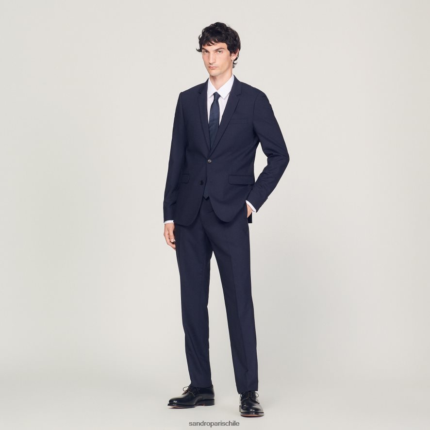 Sandro Paris chaqueta de traje clásica de lana Azul marino hombres vestir JJ402J632