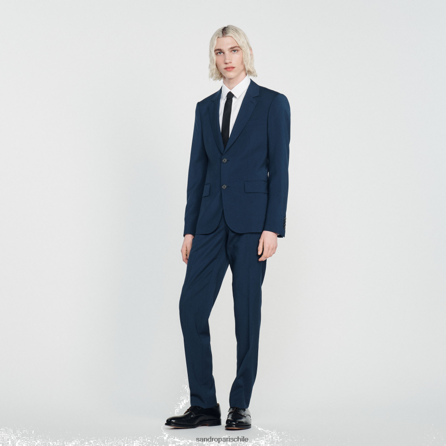 Sandro Paris chaqueta de traje de lana virgen azul hombres vestir JJ402J791