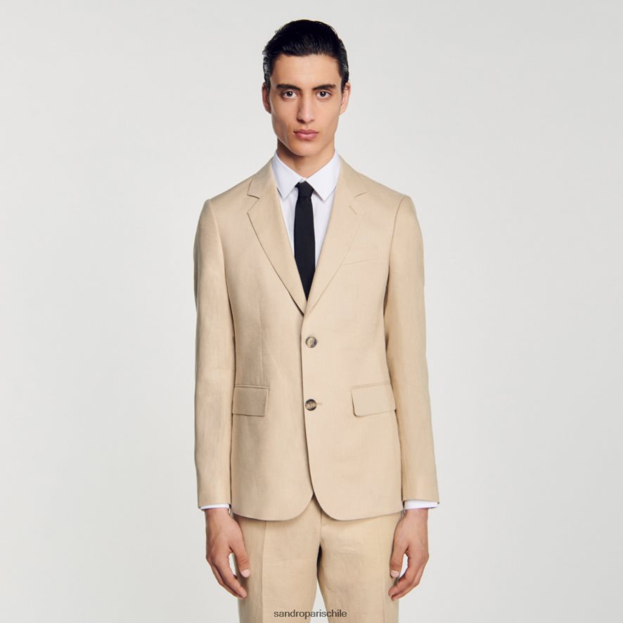 Sandro Paris chaqueta de traje de lino beige hombres vestir JJ402J597