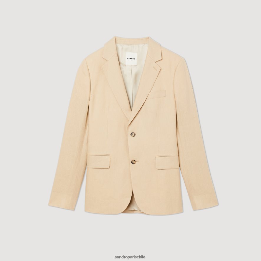 Sandro Paris chaqueta de traje de lino beige hombres vestir JJ402J597