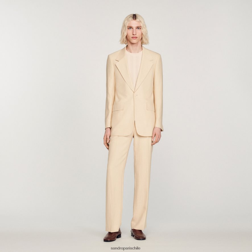 Sandro Paris chaqueta de traje de lino crudo hombres vestir JJ402J723