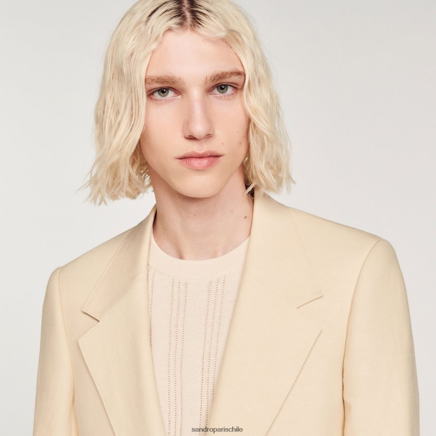 Sandro Paris chaqueta de traje de lino crudo hombres vestir JJ402J723