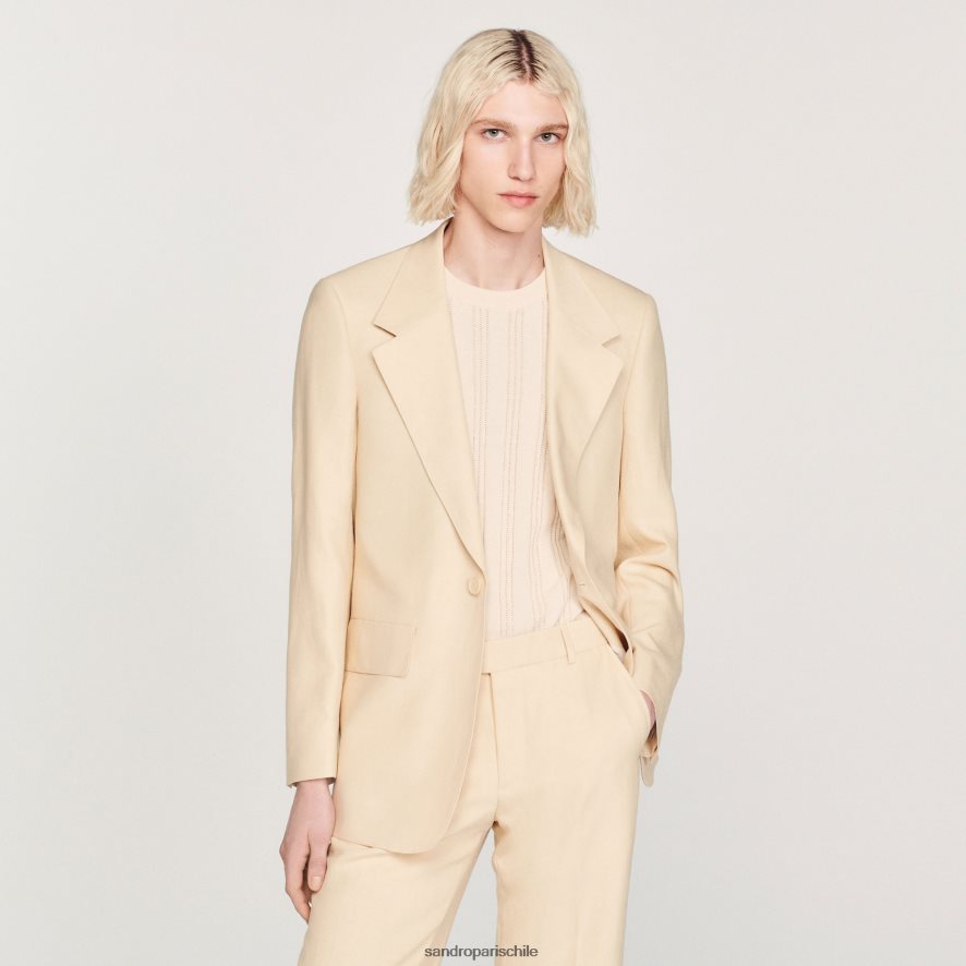 Sandro Paris chaqueta de traje de lino crudo hombres vestir JJ402J723