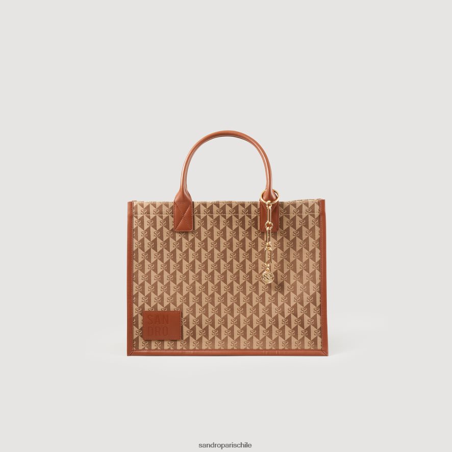 Sandro Paris bolso kasbah con logo en jacquard marrón mujer accesorios JJ402J567