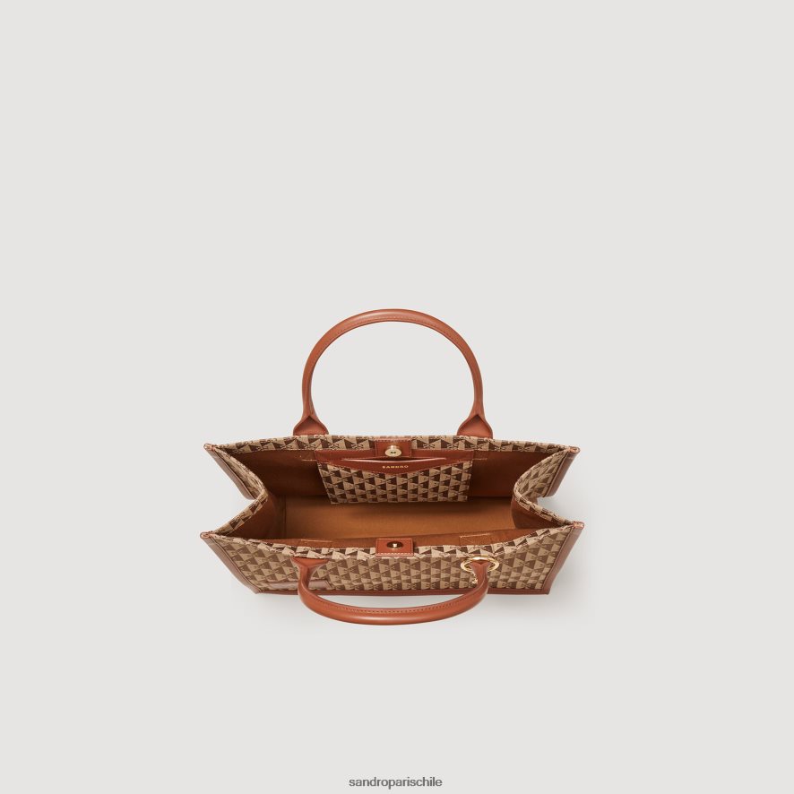 Sandro Paris bolso kasbah con logo en jacquard marrón mujer accesorios JJ402J567