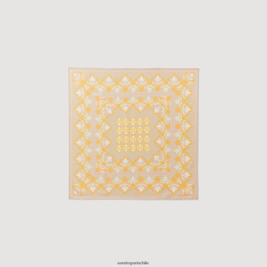 Sandro Paris bufanda de seda beige mujer accesorios JJ402J549