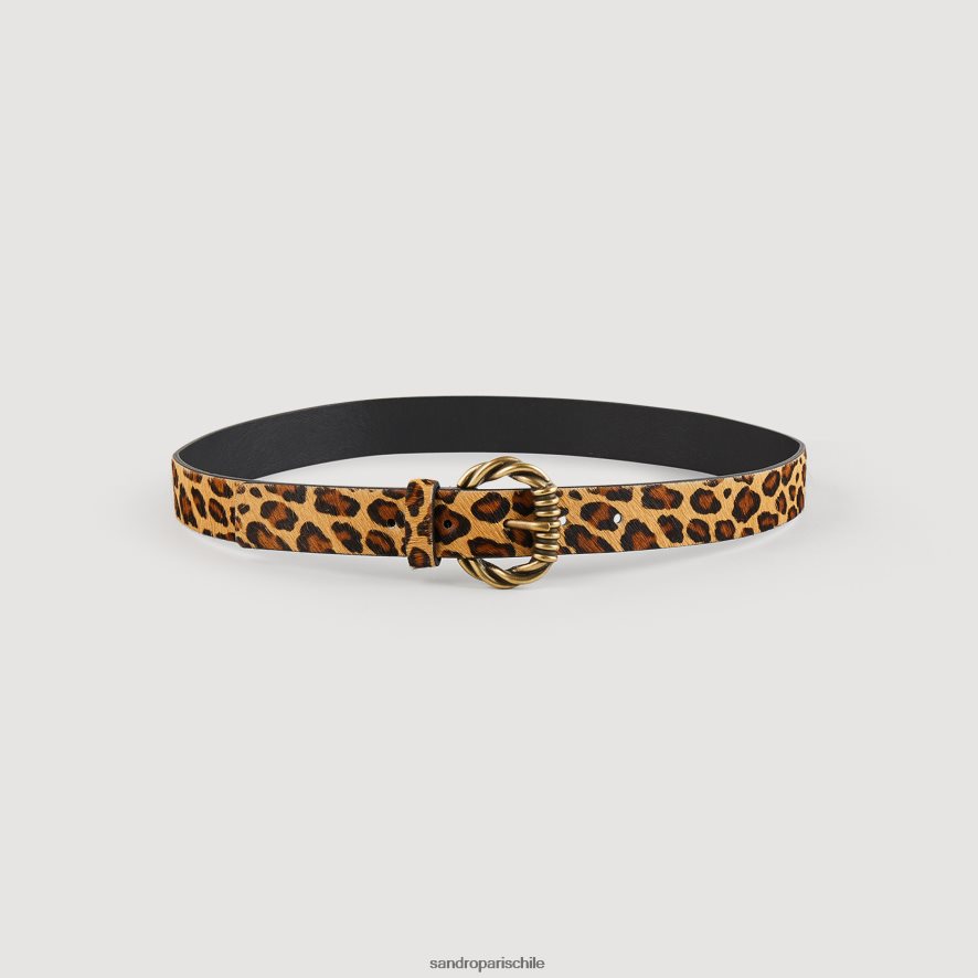 Sandro Paris cinturón ancho de piel con estampado de leopardo marrón mujer accesorios JJ402J534