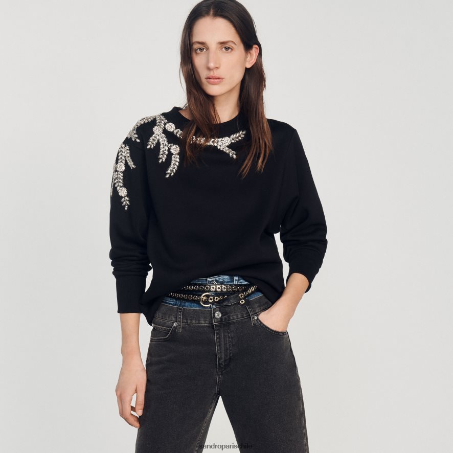 Sandro Paris cinturón de cuero con ojales negro mujer accesorios JJ402J525