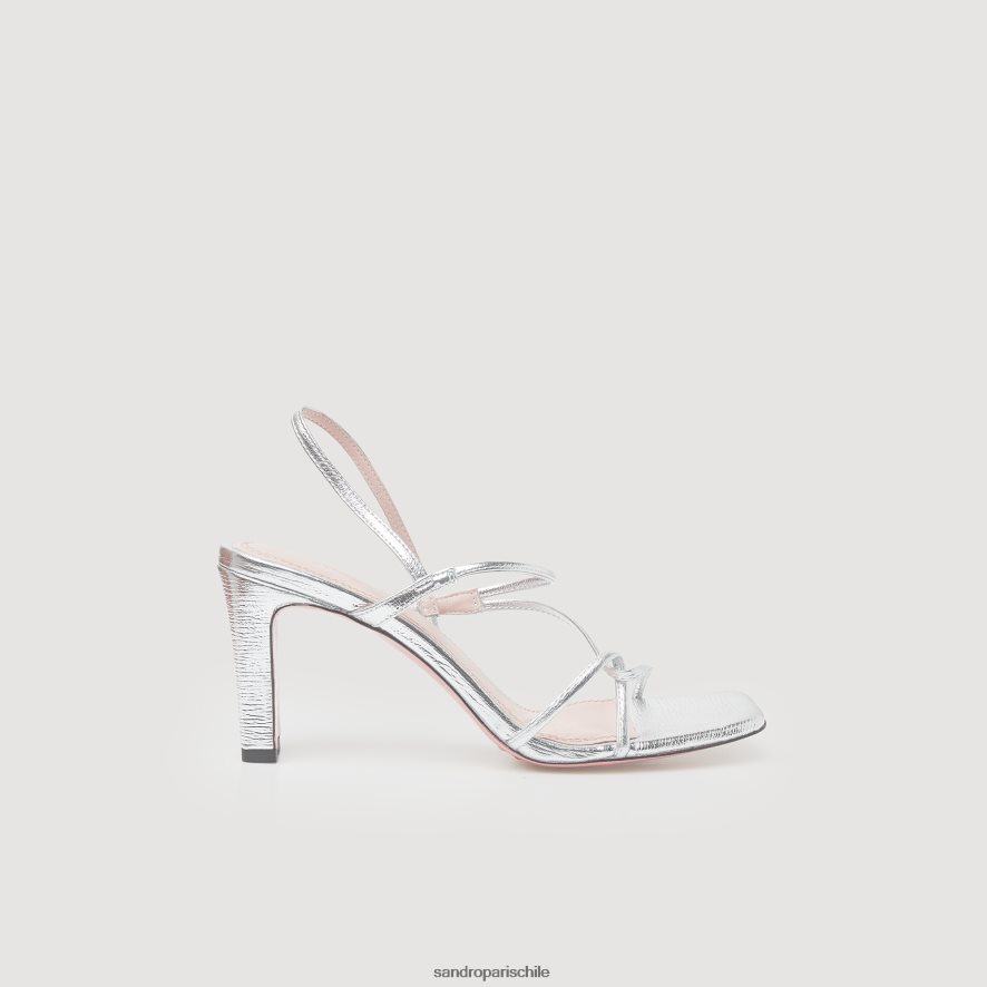 Sandro Paris sandalias de piel metalizada plata mujer calzado JJ402J476