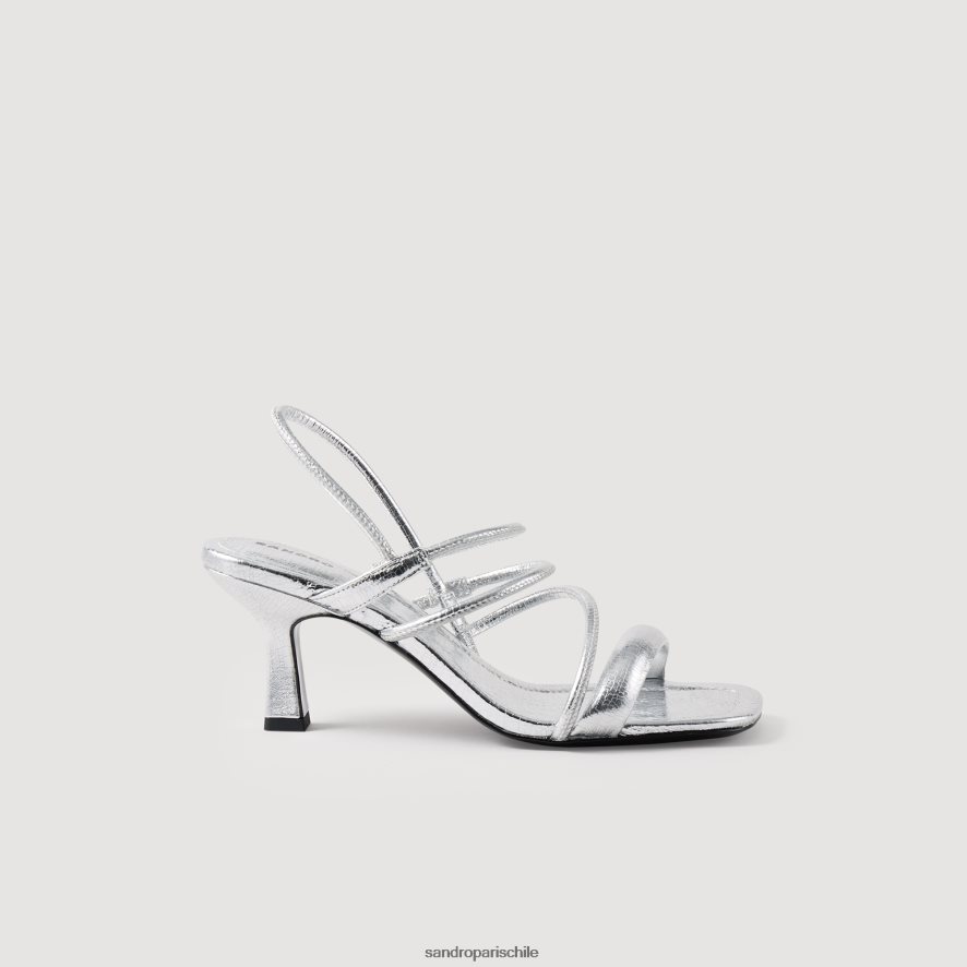 Sandro Paris sandalias de piel metalizada plata mujer calzado JJ402J494