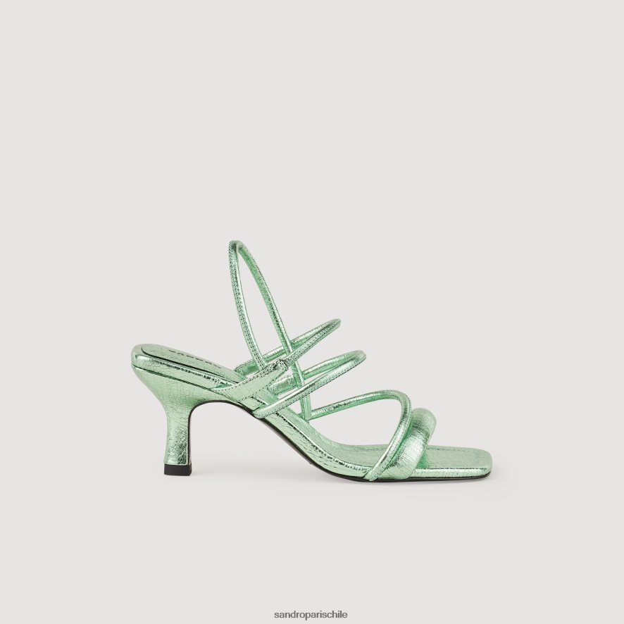 Sandro Paris sandalias de piel metalizada verde mujer calzado JJ402J496