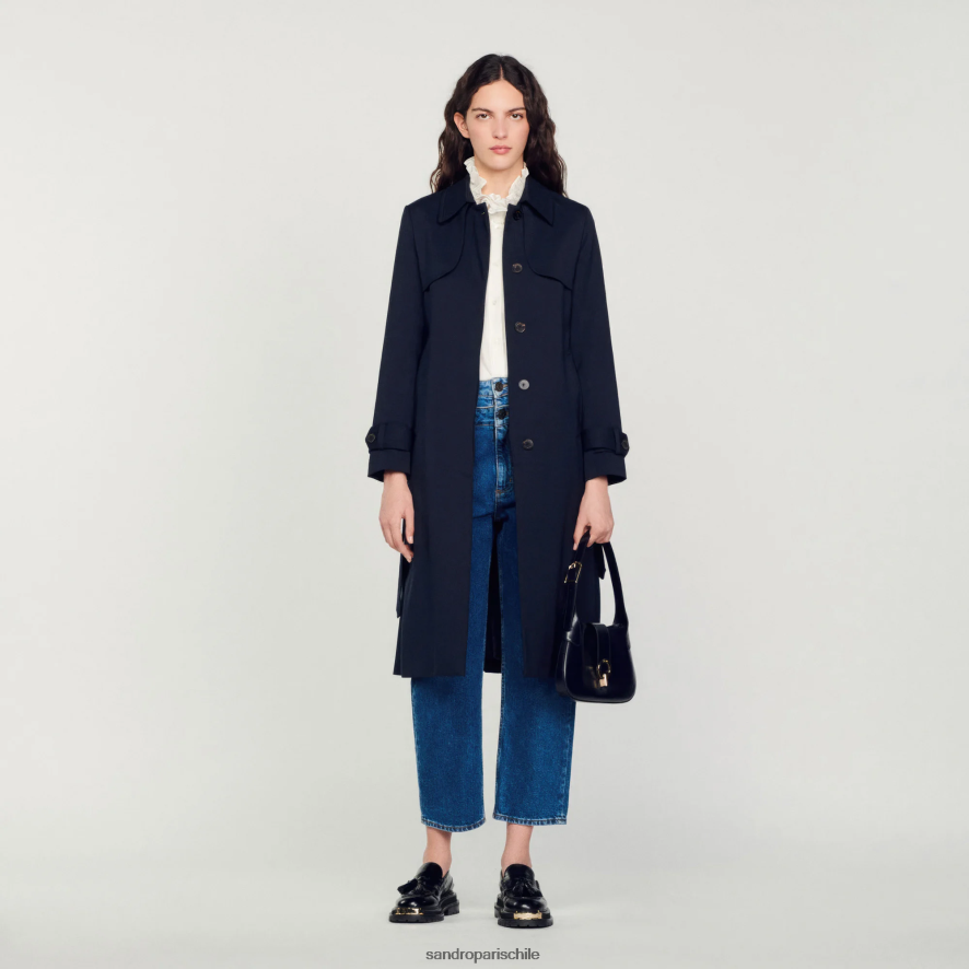 Sandro Paris gabardina con aplicación plisada Azul marino mujer vestir JJ402J123