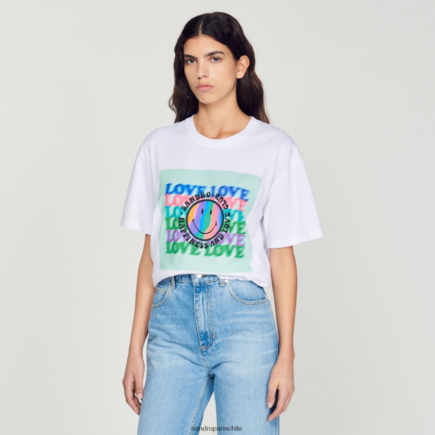 Sandro Paris camiseta sonriente blanco mujer vestir JJ402J209
