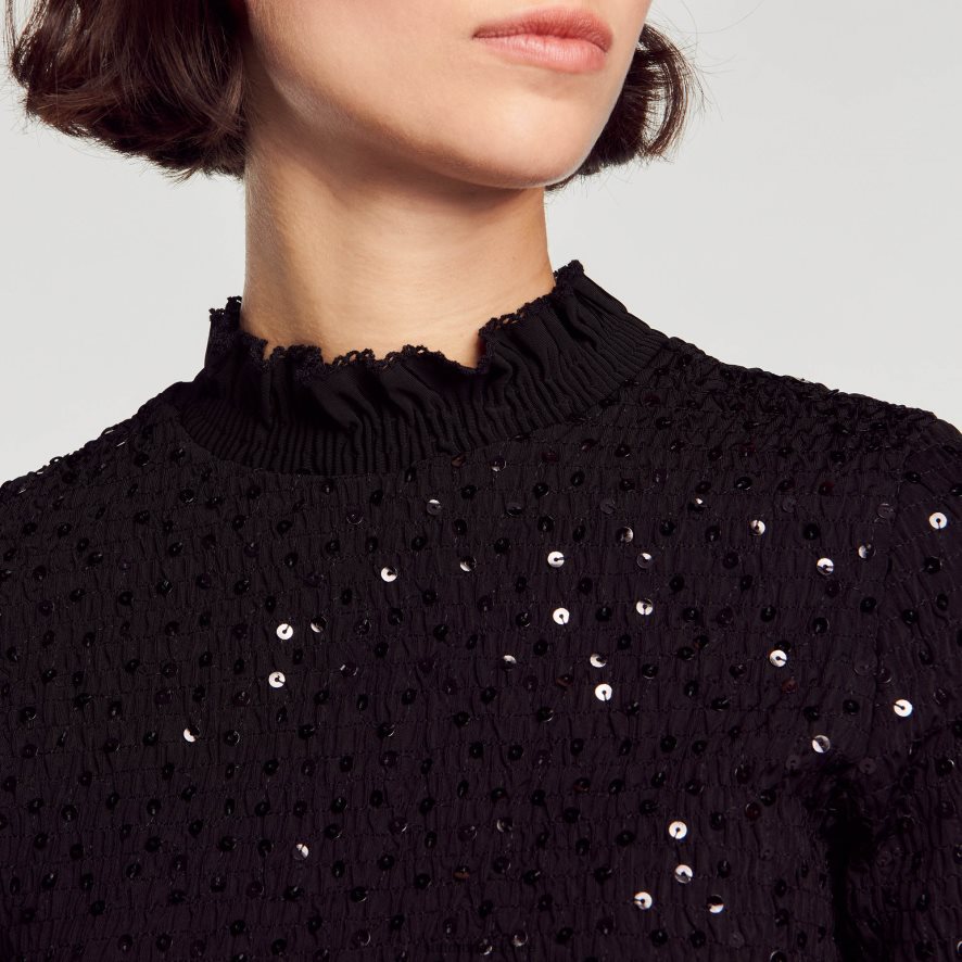 Sandro Paris top de lentejuelas negro mujer vestir JJ402J27