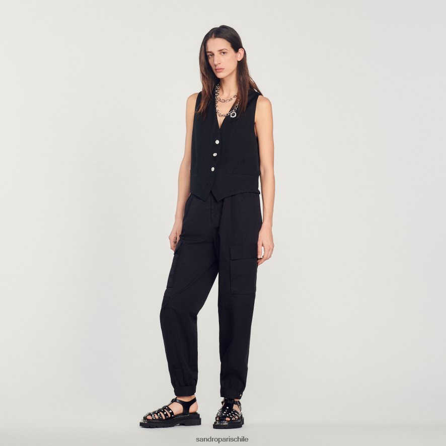 Sandro Paris chaleco masculino con strass negro mujer vestir JJ402J284