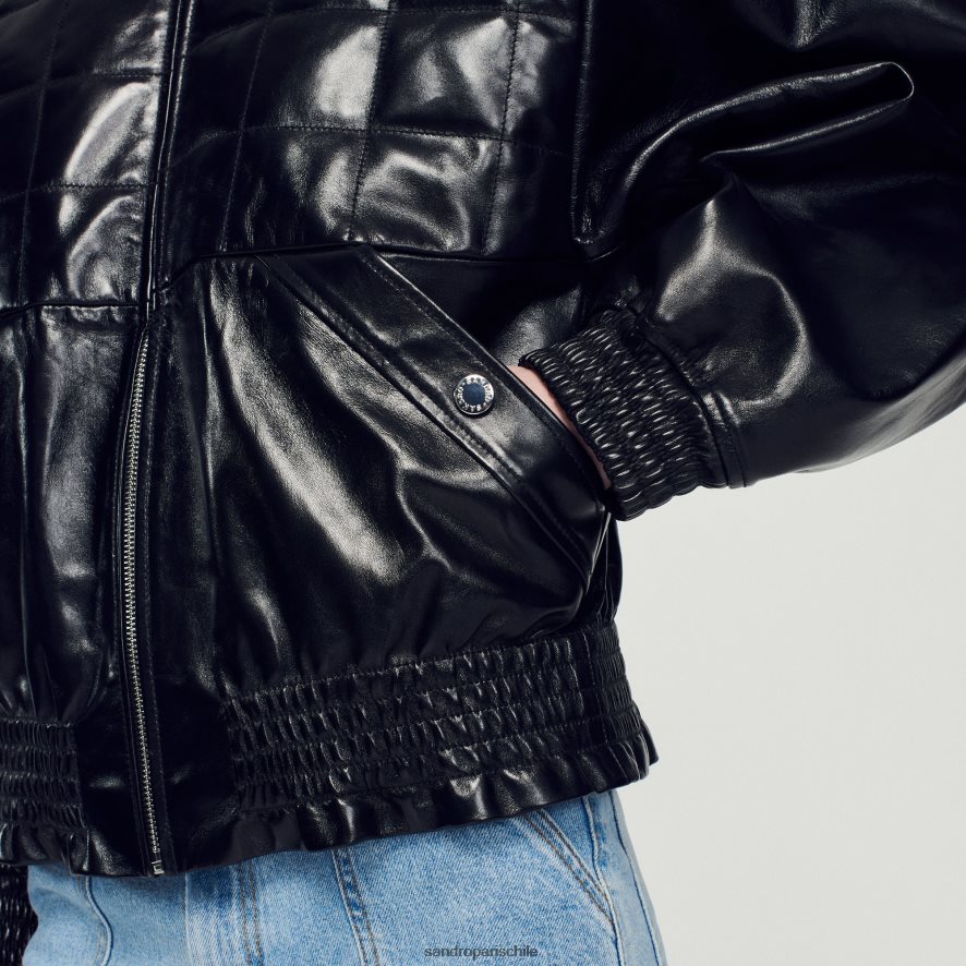 Sandro Paris chaqueta de cuero liso negro mujer vestir JJ402J442