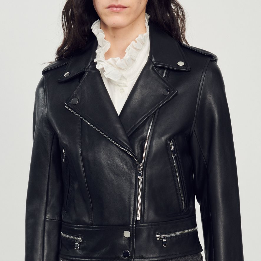 Sandro Paris chaqueta de cuero negro mujer vestir JJ402J104