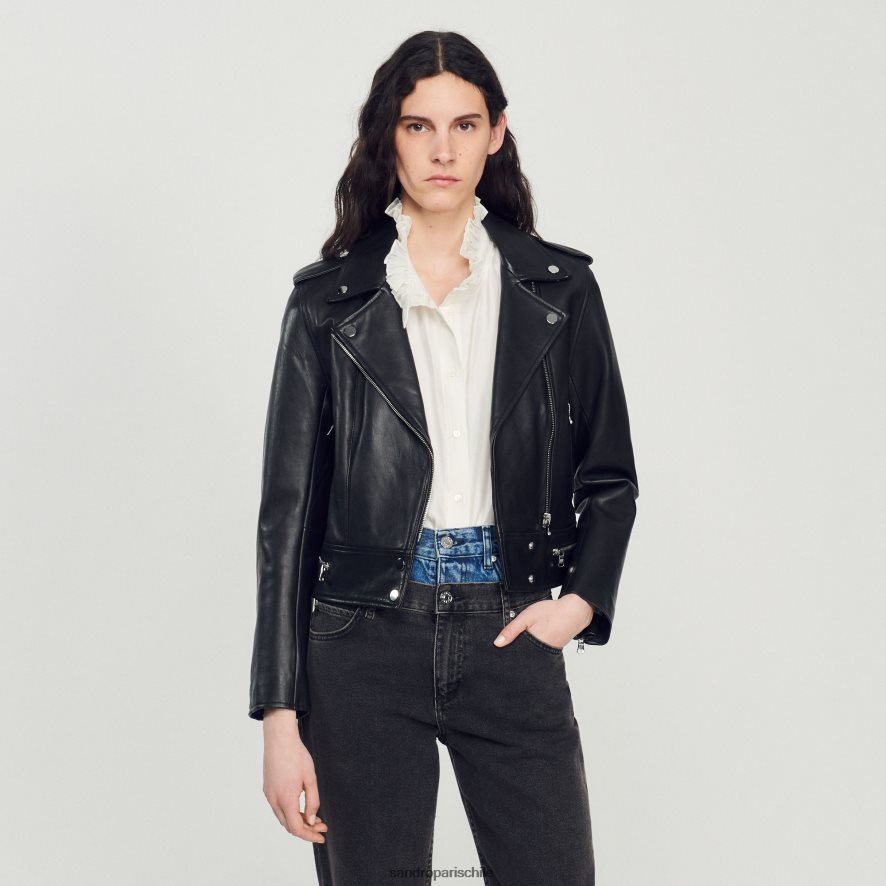 Sandro Paris chaqueta de cuero negro mujer vestir JJ402J104