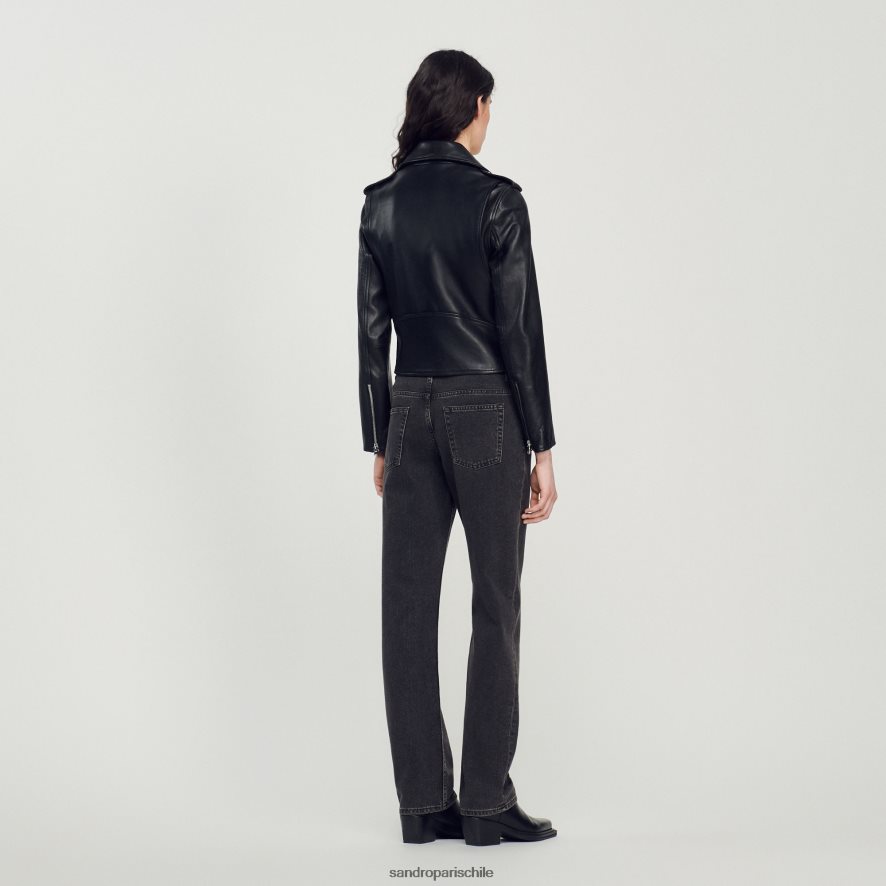 Sandro Paris chaqueta de cuero negro mujer vestir JJ402J104