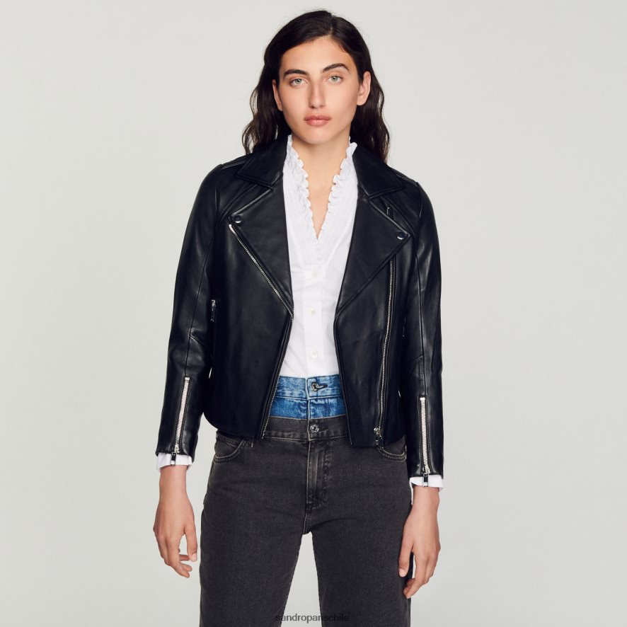 Sandro Paris chaqueta de cuero negro mujer vestir JJ402J198
