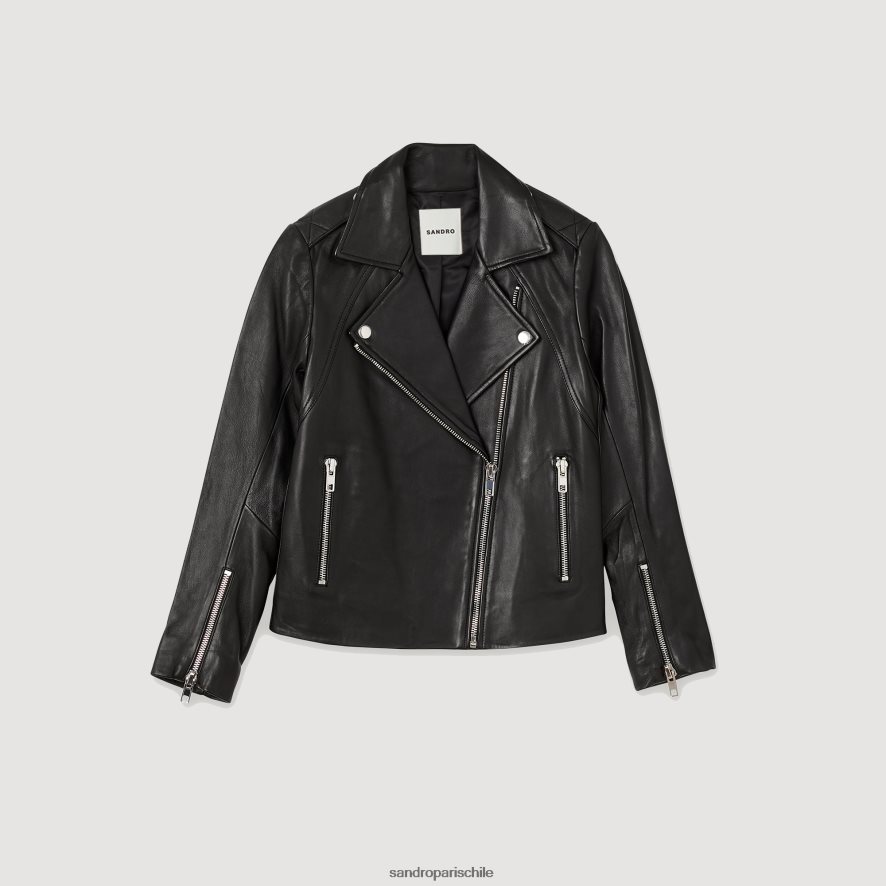 Sandro Paris chaqueta de cuero negro mujer vestir JJ402J198