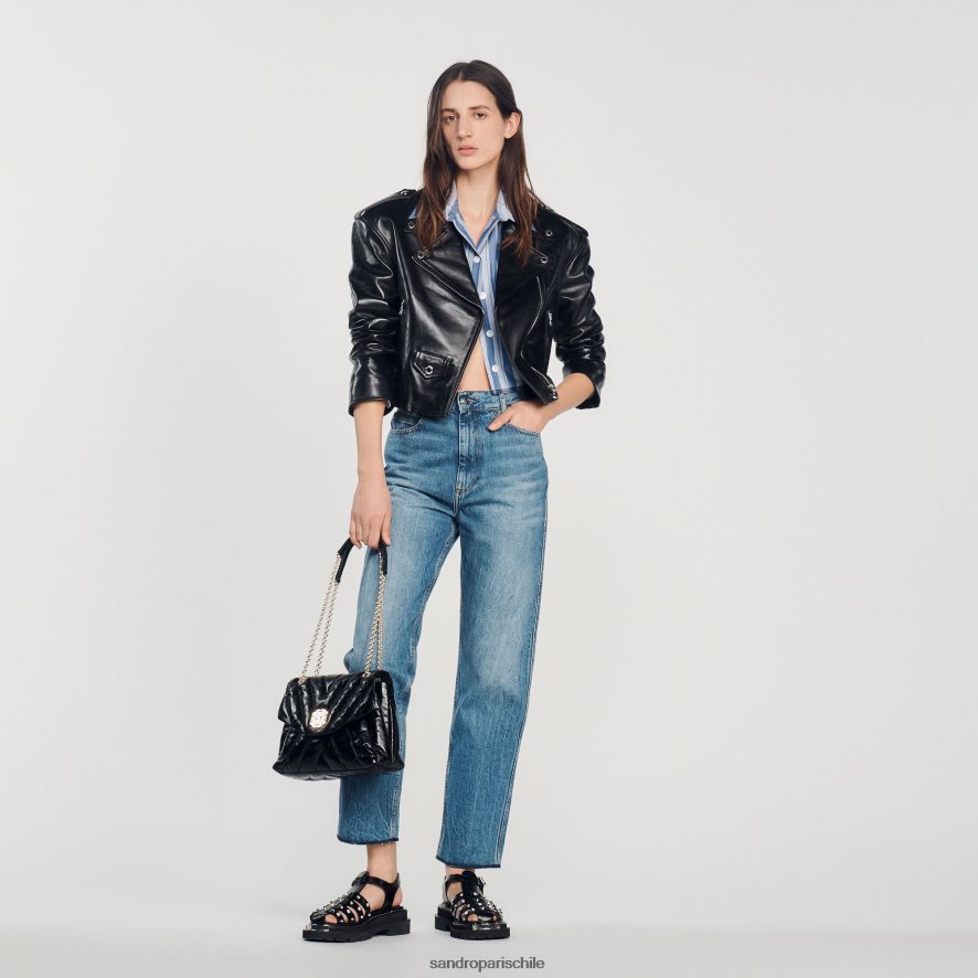 Sandro Paris chaqueta de cuero negro mujer vestir JJ402J452
