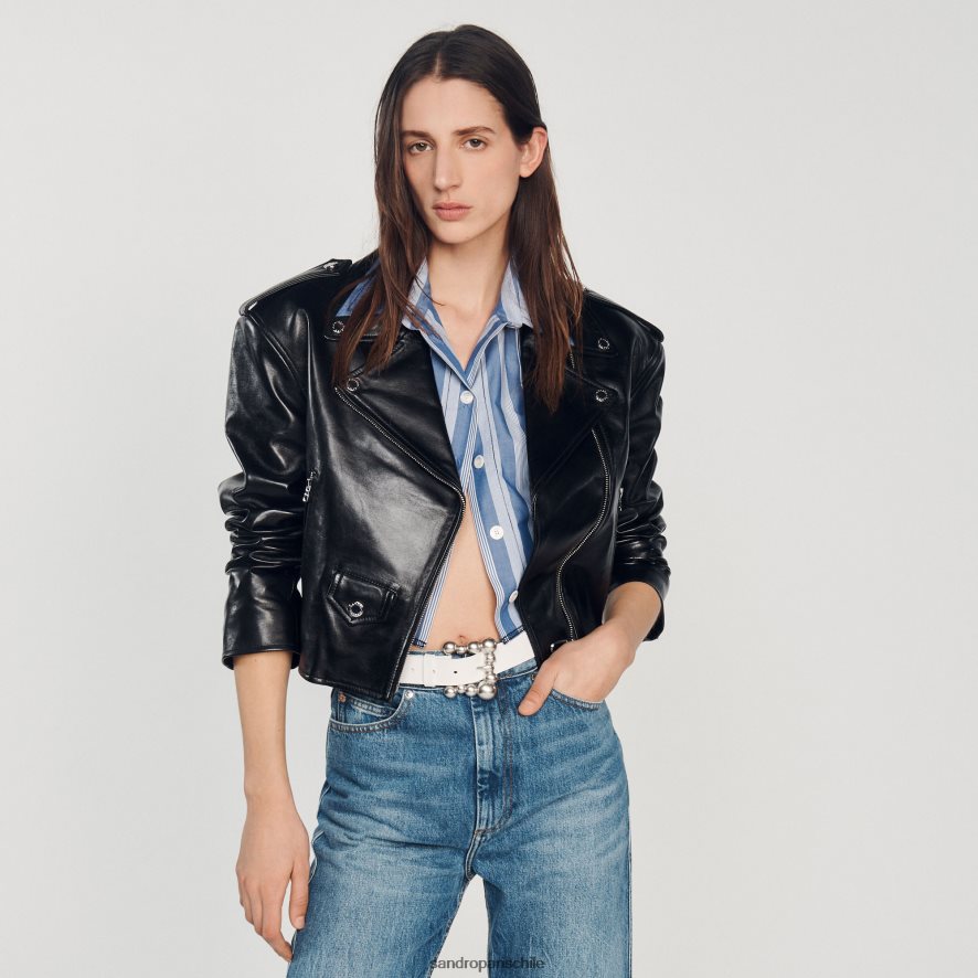 Sandro Paris chaqueta de cuero negro mujer vestir JJ402J452