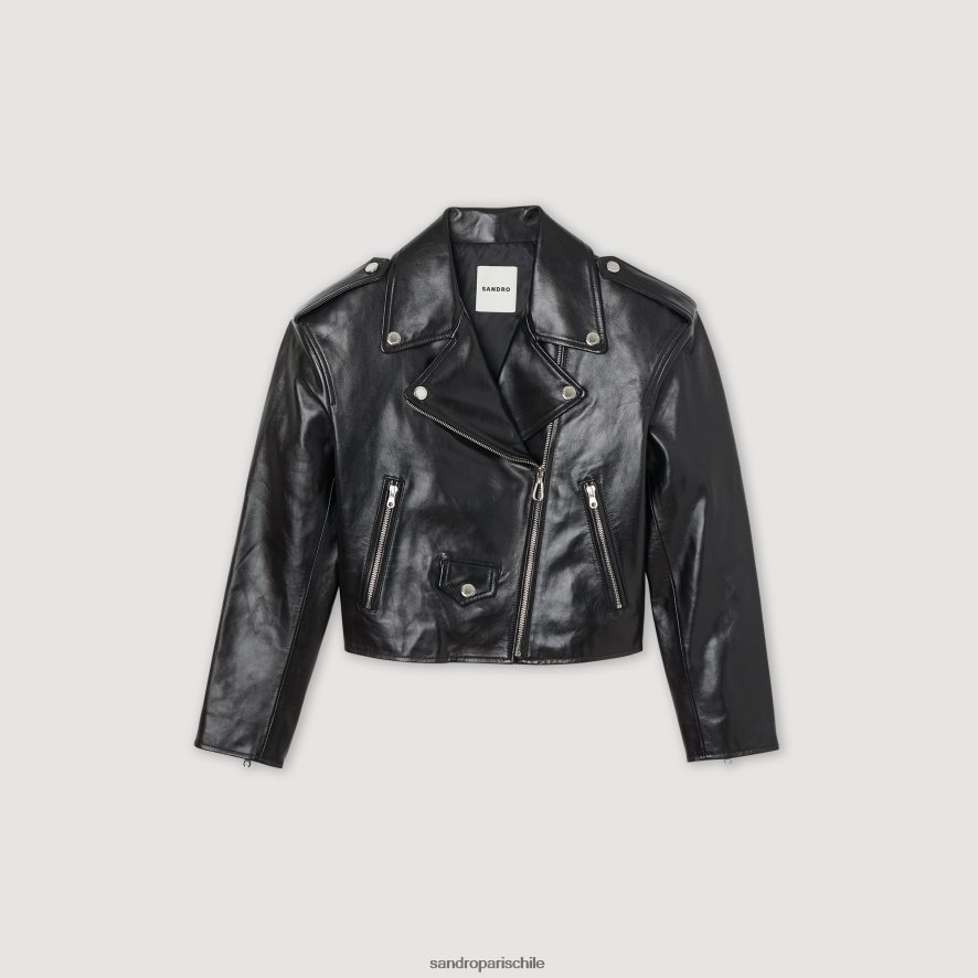 Sandro Paris chaqueta de cuero negro mujer vestir JJ402J452