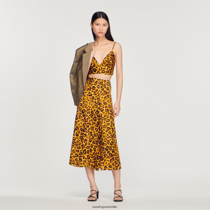 Sandro Paris falda de leopardo naranja/negro mujer vestir JJ402J257