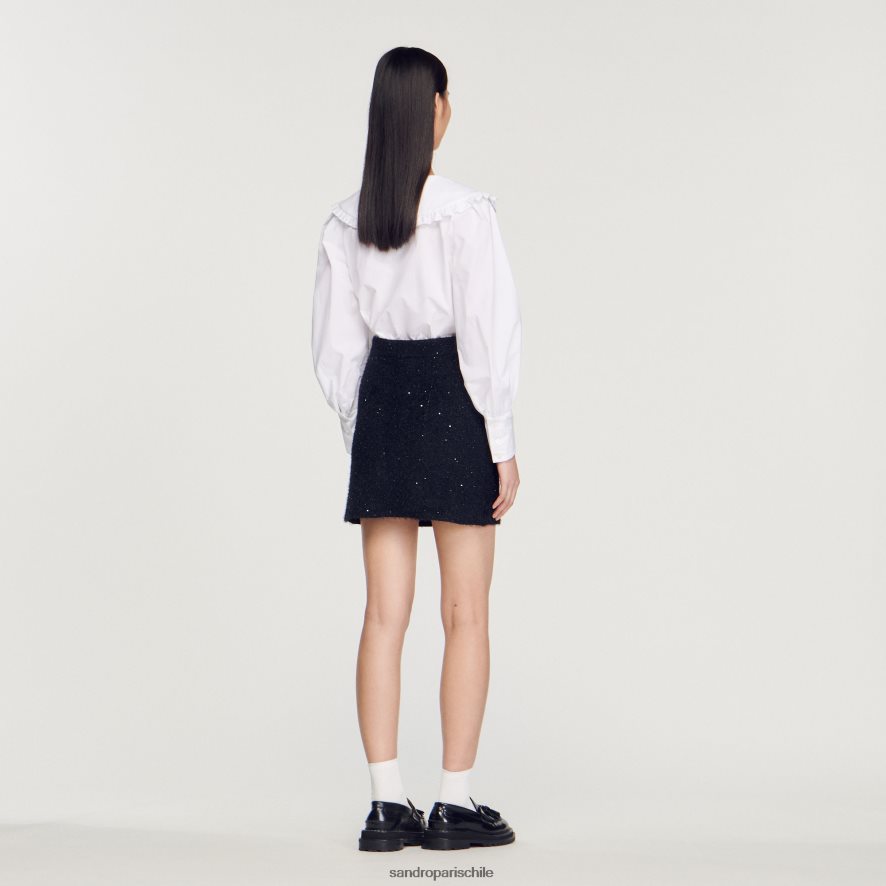 Sandro Paris falda de tweed negro mujer vestir JJ402J305