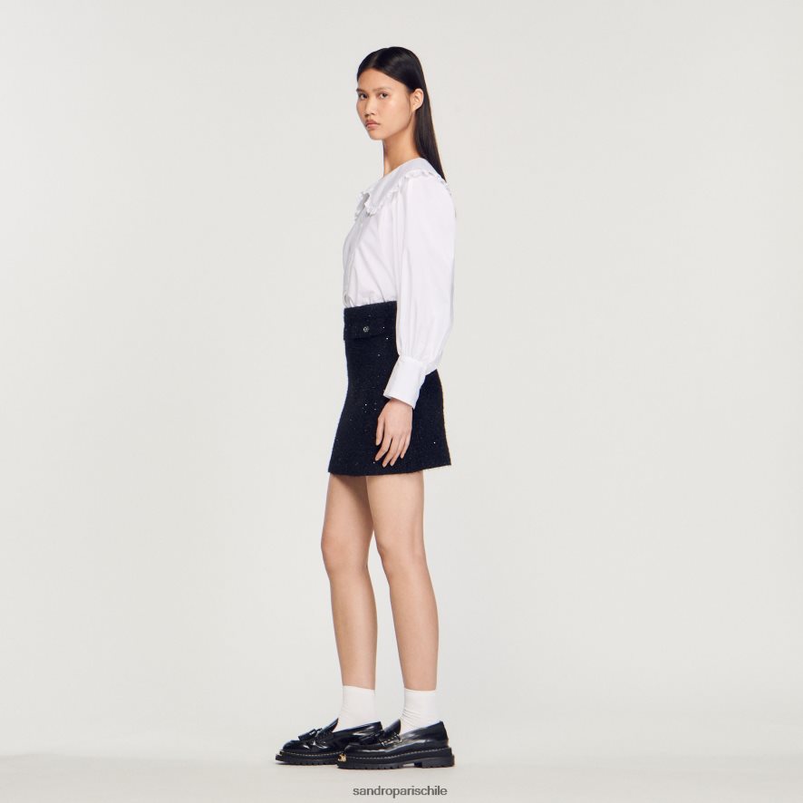 Sandro Paris falda de tweed negro mujer vestir JJ402J305