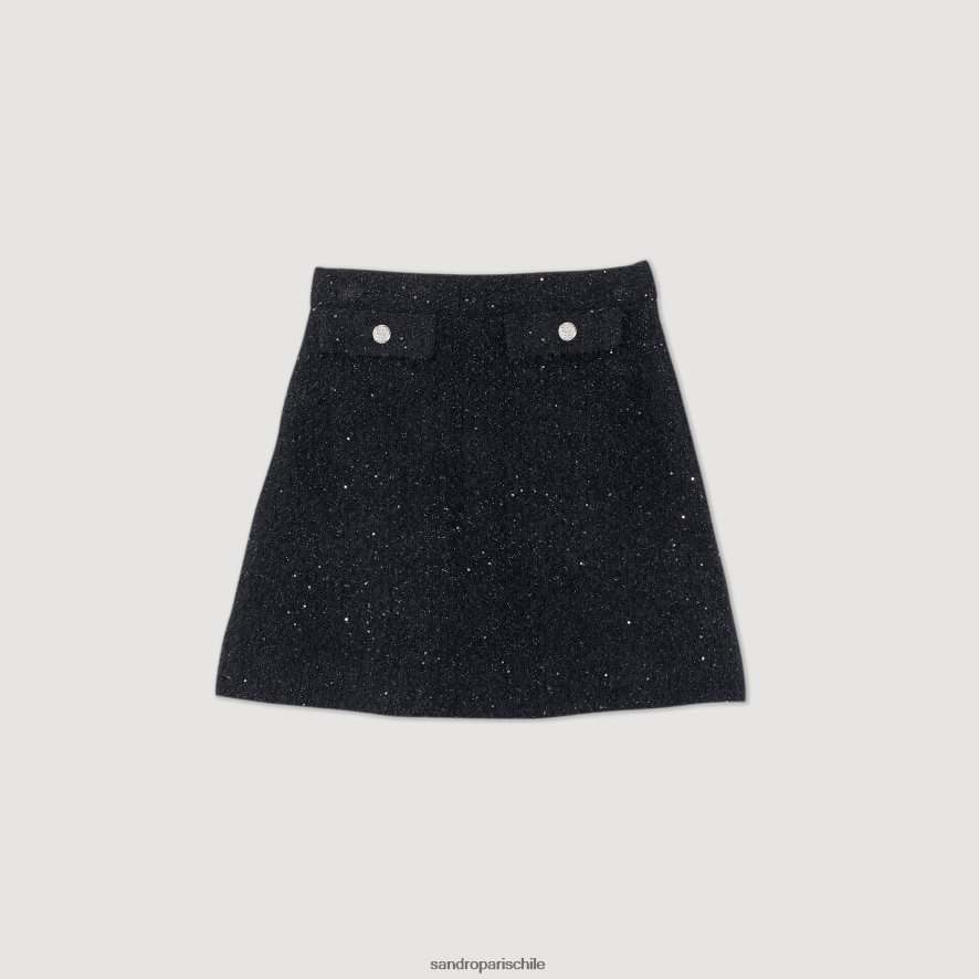 Sandro Paris falda de tweed negro mujer vestir JJ402J305
