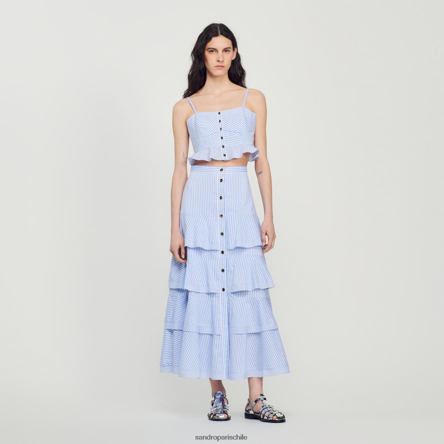 Sandro Paris falda larga a rayas azul cielo/blanco mujer vestir JJ402J85