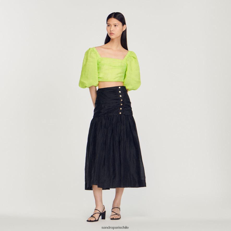 Sandro Paris falda larga fruncida negro mujer vestir JJ402J197
