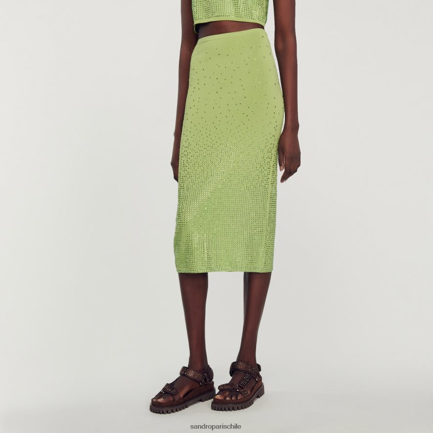 Sandro Paris falda midi con detalles de strass caqui claro mujer vestir JJ402J77