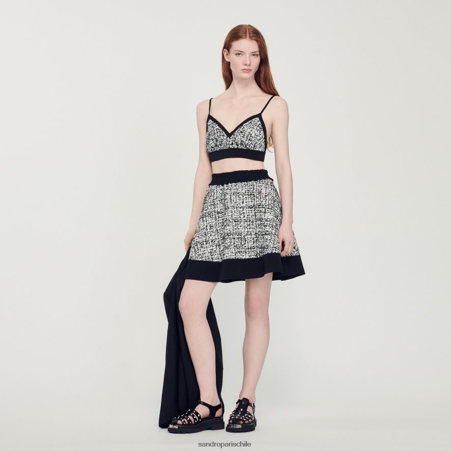 Sandro Paris falda skater de tweed negro mujer vestir JJ402J351