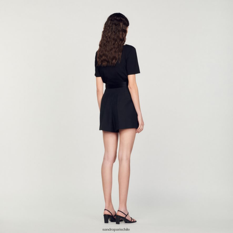 Sandro Paris shorts de cintura alta con botones negro mujer vestir JJ402J107