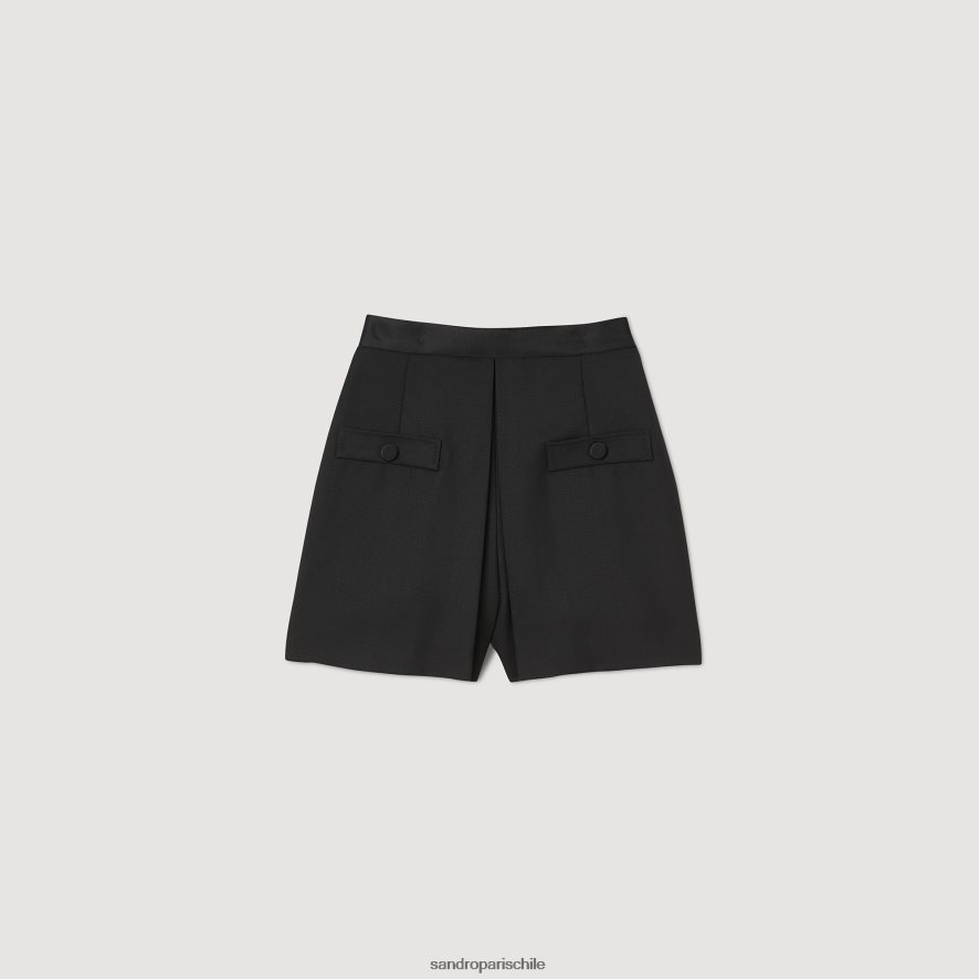 Sandro Paris shorts de cintura alta con botones negro mujer vestir JJ402J107