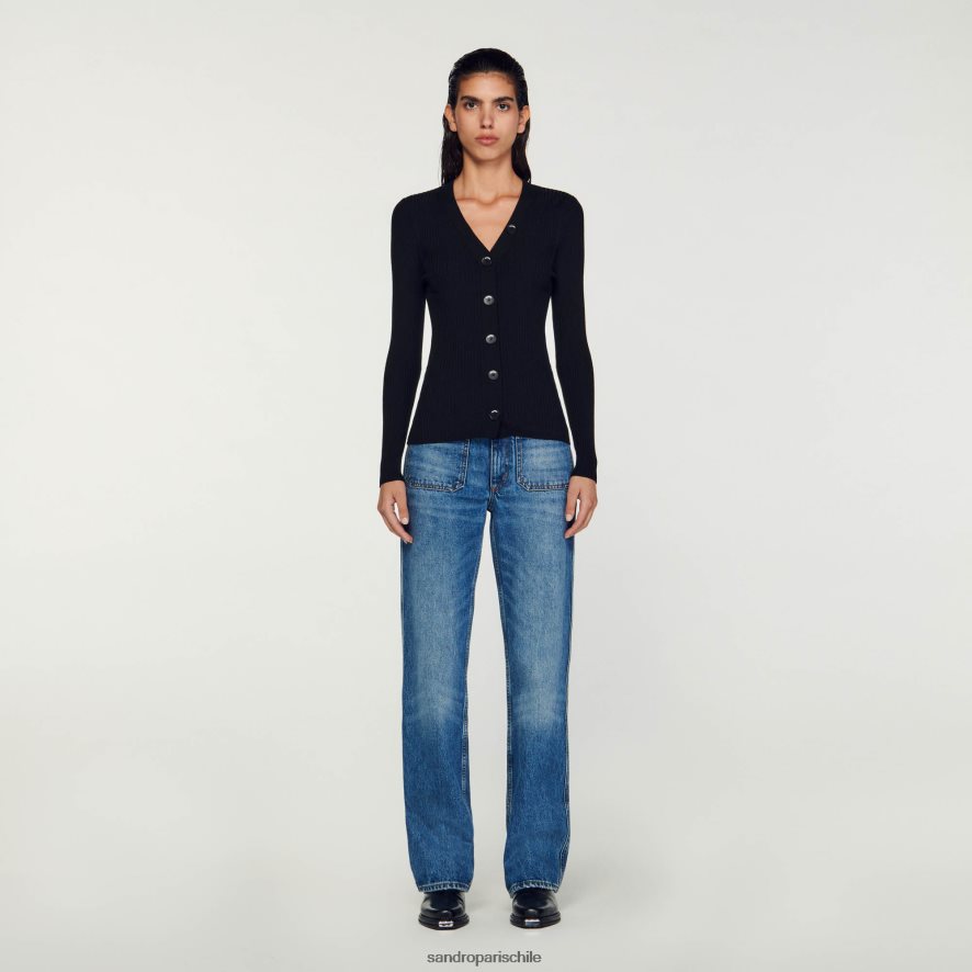 Sandro Paris Chaqueta de punto negro mujer vestir JJ402J428