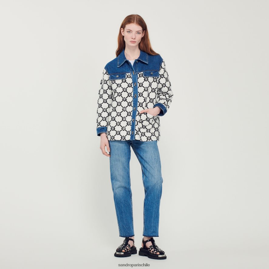 Sandro Paris abrigo de punto y mezclilla azul/blanco mujer vestir JJ402J294
