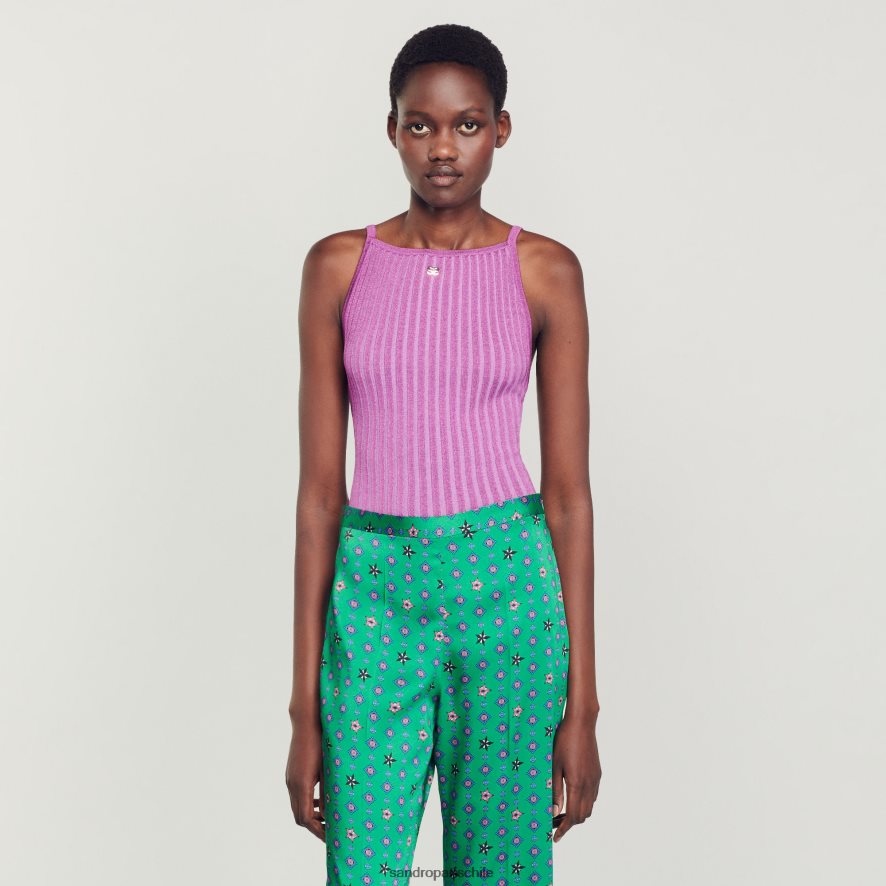 Sandro Paris body acanalado púrpura mujer vestir JJ402J21