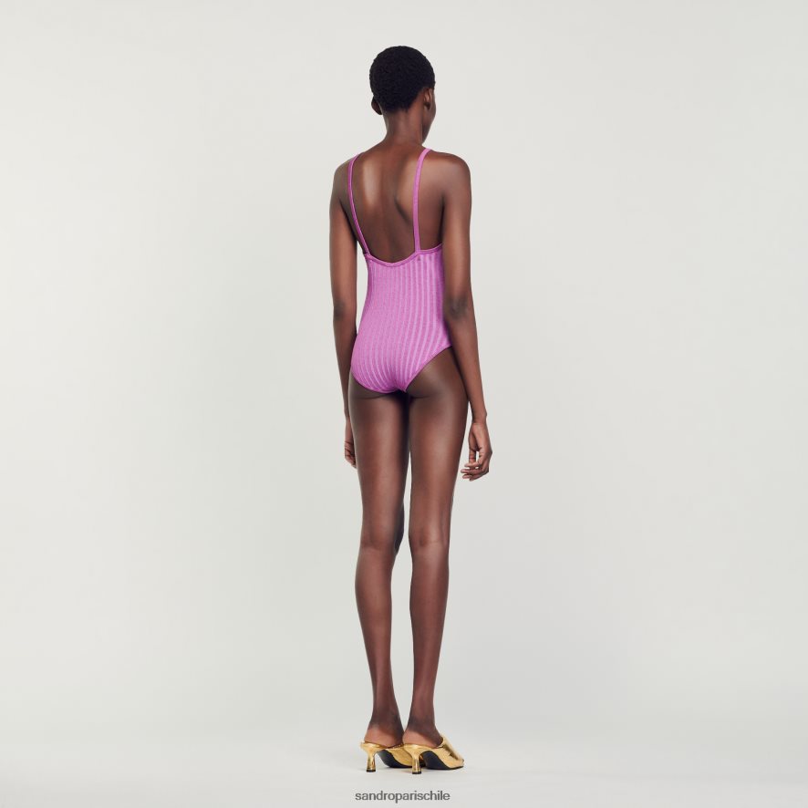 Sandro Paris body acanalado púrpura mujer vestir JJ402J21