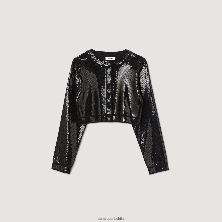 Sandro Paris cárdigan corto con lentejuelas negro mujer vestir JJ402J48