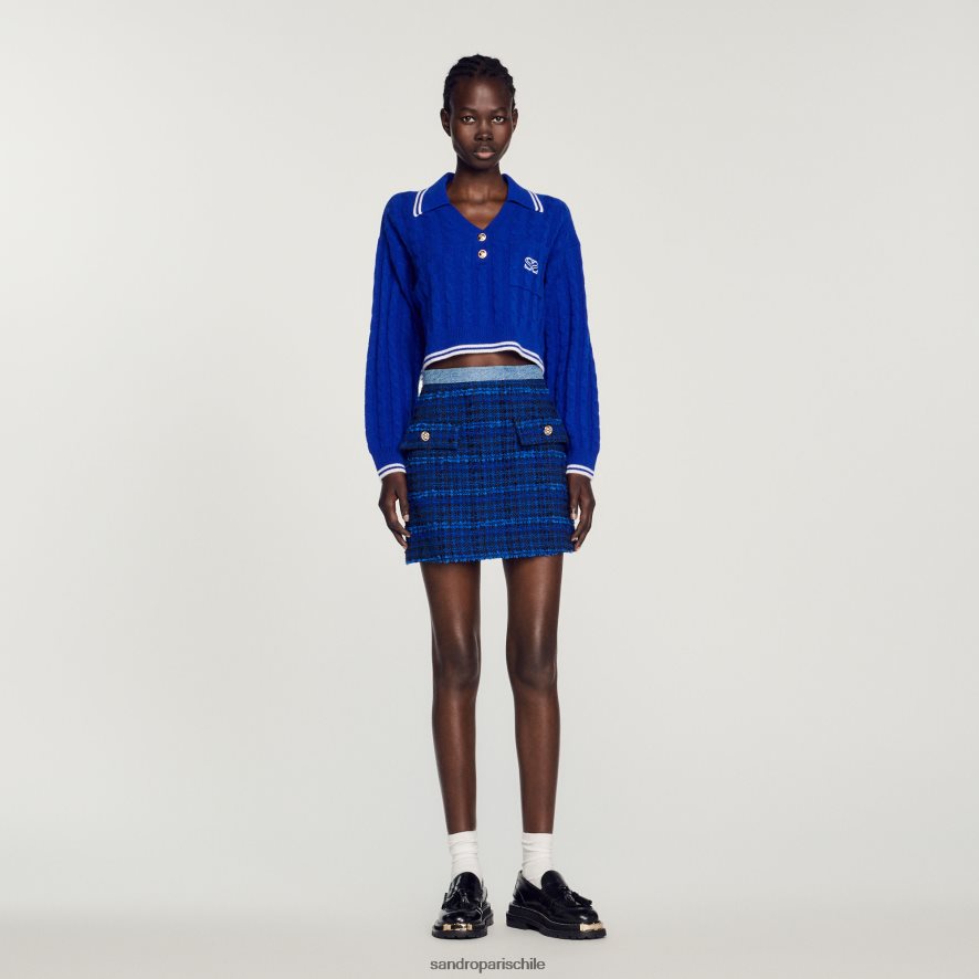 Sandro Paris suéter corto de punto trenzado azul eléctrico mujer vestir JJ402J333