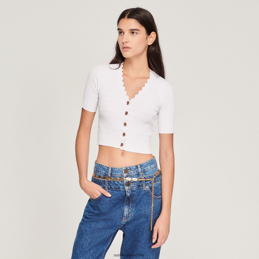 Sandro Paris suéter de punto con botones elegantes blanquecino mujer vestir JJ402J260