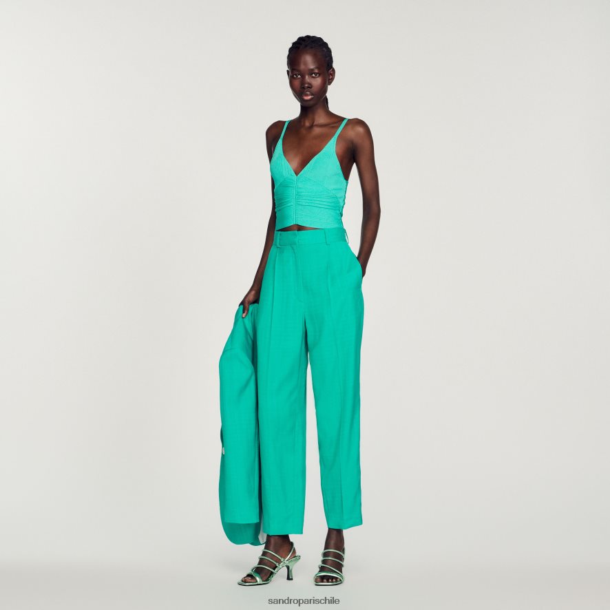 Sandro Paris tanque plisado verde emeurauda mujer vestir JJ402J404