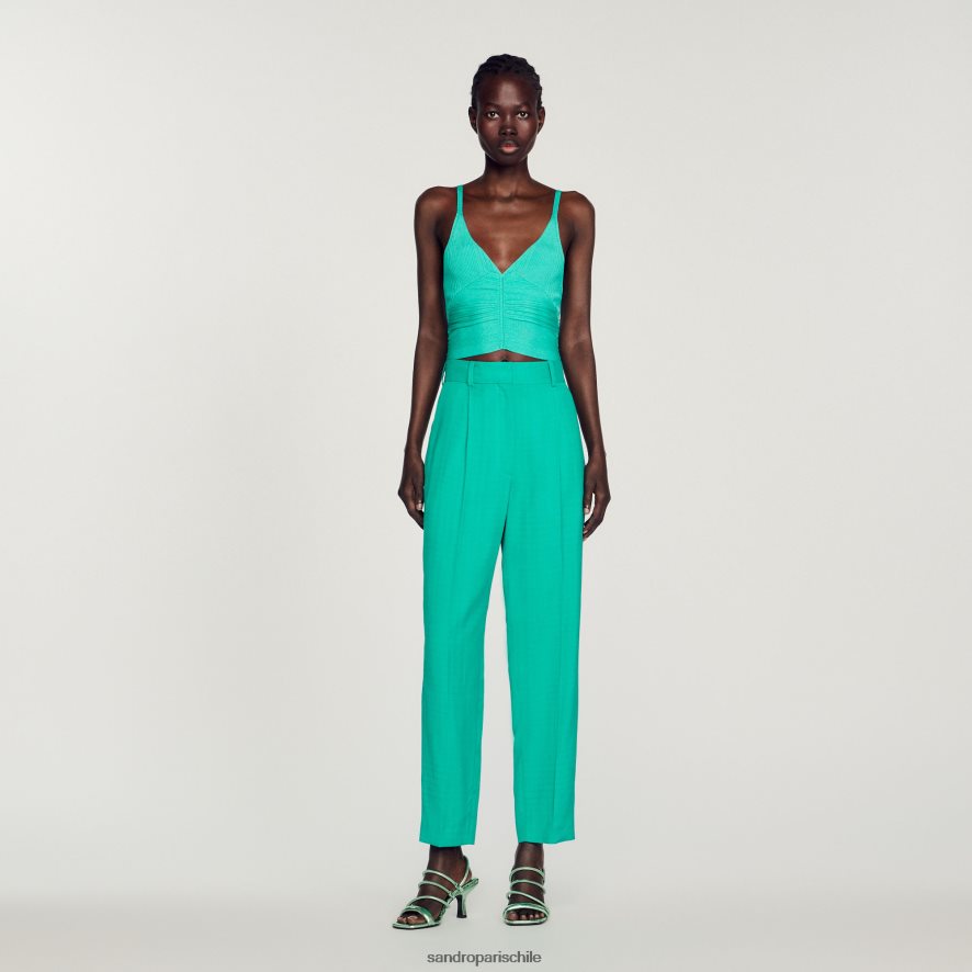 Sandro Paris tanque plisado verde emeurauda mujer vestir JJ402J404