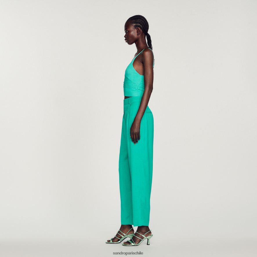 Sandro Paris tanque plisado verde emeurauda mujer vestir JJ402J404